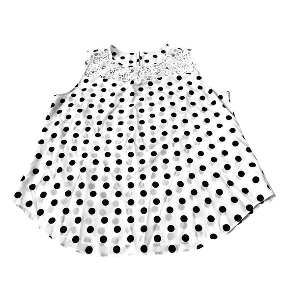 NO MFG. TAG SLEEVELESS PULL-OVER RND NECK BLOUSE, WOMEN-XL-WHITE/BLACK POLKA DOT - Picture 3 of 10